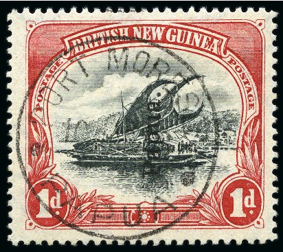 Stamp of Papua 1907 1d Black & Carmine, type 4 opt of Brisbane, with ERROR OVERPRINT READING UPWARDS