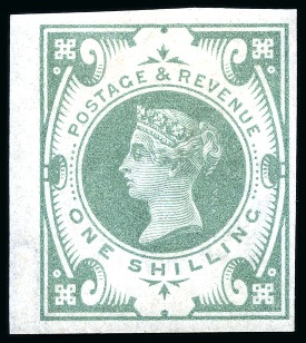 Stamp of Great Britain » 1855-1900 Surface Printed » 1887-1900 Jubilee Issue & 1891 £1 Green 1887 Jubilee 1s dull green imperforate imprimatur mint hr left marginal