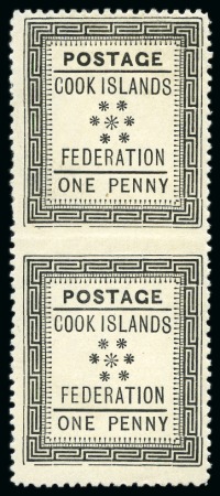 Stamp of Cook Islands 1892 1d Black vertical pair with ERROR IMPERFORATE BETWEEN, mint