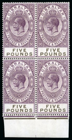 Stamp of Gibraltar 1925-32 £5 Violet & Black mint lower marginal block of 4