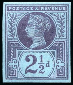 Stamp of Great Britain » 1855-1900 Surface Printed » 1887-1900 Jubilee Issue & 1891 £1 Green 1887 Jubilee 2 1/2d imperforate imprimatur from plate 3, mint og