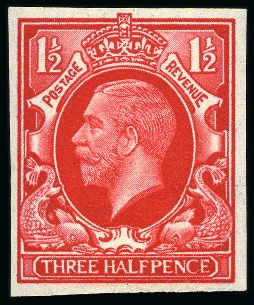 Stamp of Great Britain » King George V » 1924-36 Issues 1934-36 Photogravure 1 1/2d imperforate colour trials set of four in scarlet, red-brown, ultramarine and deep grey-green