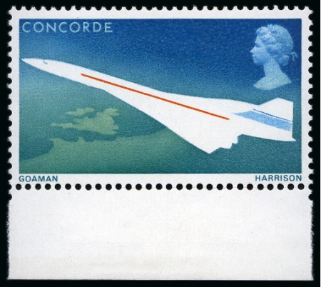 Stamp of Great Britain » Queen Elizabeth II 1969 Concorde 4 with ERROR VIOLET OMITTED (face value), mint nh lower marginal