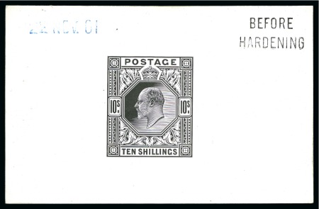 Stamp of Great Britain » King Edward VII » 1902-10 De La Rue Issues 1902-10 10s De La Rue die proof in black on white glazed card