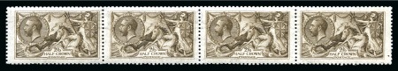 Stamp of Great Britain » King George V » 1913-19 Seahorse Issues 1915 De La Rue 2s6d sepia ("seal brown") Seahorse with inverted watermark in mint og horizontal strip of four