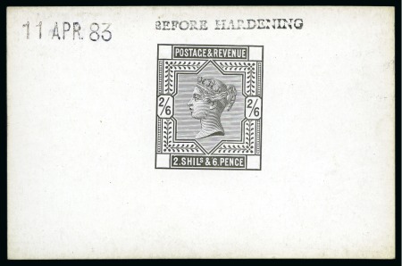 Stamp of Great Britain » 1855-1900 Surface Printed » 1883-84 & 1888 High Values 1883-84 2s6d De La Rue die proof in black on white glazed card