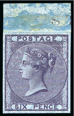 Stamp of Great Britain » 1855-1900 Surface Printed » 1855-57 No Corner Letters 1855-57 Wmk Emblems 6d Deep Lilac pl.1 imperforate imprimatur