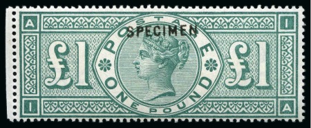 Stamp of Great Britain » 1855-1900 Surface Printed » 1887-1900 Jubilee Issue & 1891 £1 Green 1891 £1 Green IA with "SPECIMEN" type 15 overprint, mint lh