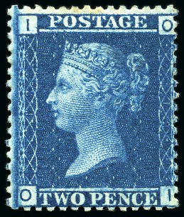 Stamp of Great Britain » 1854-70 Perforated Line Engraved 1858 2d Blue pl.12 OI mint og, a rare plate