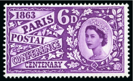 Stamp of Great Britain » Queen Elizabeth II 1963 Paris Postal Conference Centenary 6d with ERROR GREEN OMITTED (leaves), mint nh