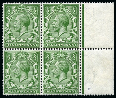 Stamp of Great Britain » King George V » 1912-24 Profile Head Issues 1913 Wmk Mult. Royal Cypher 1/2d bright green & 1d dull scarlet both in mint nh right marginal blocks of four
