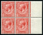 Stamp of Great Britain » King George V » 1912-24 Profile Head Issues 1913 Wmk Mult. Royal Cypher 1/2d bright green & 1d dull scarlet both in mint nh right marginal blocks of four