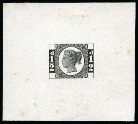 Stamp of Great Britain » Line Engraved Essays, Plate Proofs, Colour Trials and Reprints 1871 1/2d Ormond Hill die proof with void corner letters printed in black on thin white paper