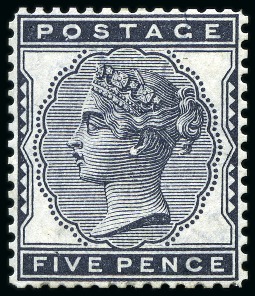 Stamp of Great Britain » 1855-1900 Surface Printed » 1880-81 Provisional Issue and 1881 1d Lilac 1880 5d Indigo pl.1. imprimatur line perf 14