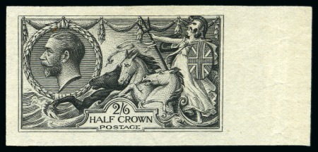 Stamp of Great Britain » King George V » 1913-19 Seahorse Issues 1913 Waterlow 2s6d Seahorse colour trial in black on thin ungummed "JAS WRIGLEY LD-219" watermarked paper