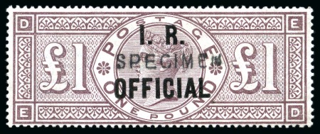 Stamp of Great Britain » Officials INLAND REVENUE: 1885 £1 brown-lilac, wmk Crowns, mint nh with "I.R. OFFICIAL" overprint and "SPECIMEN" type 11 hs
