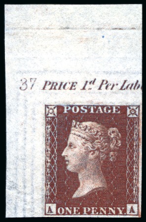 Stamp of Great Britain » 1854-70 Perforated Line Engraved 1855 1d Red-Brown pl.37 AA imperforate imprimatur