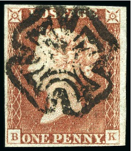 Stamp of Great Britain » 1840 1d Black and 1d Red plates 1a to 11 1841 1d Red-brown pl.1b BK cancelled by a crisp Manchester "Fishtail" distinctive MC