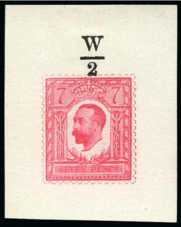 Stamp of Great Britain » King George V » 1911-12 Downey Head Issues 1911 7d Henschel half tone essays (small format), group of four essays in red, blue, mauve and green