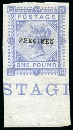 Stamp of Great Britain » 1855-1900 Surface Printed » 1867-83 High Values 1867-83 £1 Imperforate colour trial in grey-blue with "SPECIMEN" type 9 overprint