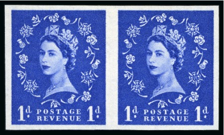 Stamp of Great Britain » Queen Elizabeth II 1958-65 Wilding 4d ultramarine, wmk Multi Crown mint nh imperforate imprimatur horizontal pair