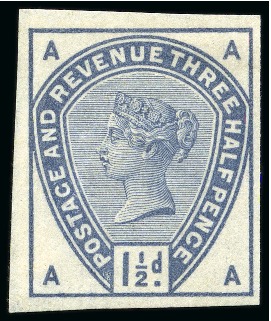 Stamp of Great Britain » 1855-1900 Surface Printed » 1883-84 Lilac & Green Issue 1883-84 Lilac & Green issue 1 1/2d AA colour trial in blue-grey