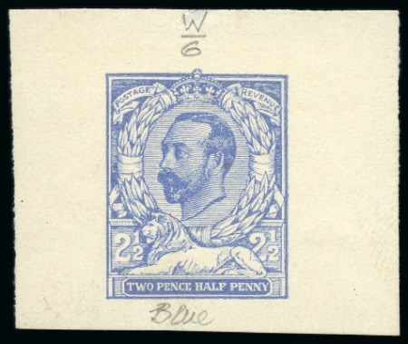 Stamp of Great Britain » King George V » 1911-12 Downey Head Issues 1910 2 1/2d Henschel colour essay in blue on white unwatermarked paper