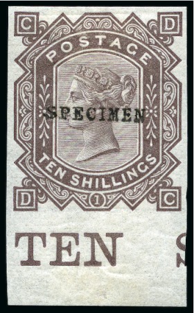 Stamp of Great Britain » 1855-1900 Surface Printed » 1867-83 High Values 1867-83 10s Imperforate colour trial in brown with "SPECIMEN" type 9 overprint
