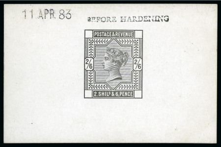 Stamp of Great Britain » 1855-1900 Surface Printed » 1883-84 & 1888 High Values 1883-84 2s6d De La Rue die proof in black on white glazed card (93x61mm)