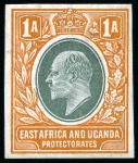 Stamp of Kenya, Uganda and Tanganyika » Kenya, Uganda and Tanganyika 1907 1a Colour trials group of six, imperforate on chalk-surfaced wmk MCA paper