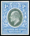 Stamp of Kenya, Uganda and Tanganyika » Kenya, Uganda and Tanganyika 1907 1a Colour trials group of six, imperforate on chalk-surfaced wmk MCA paper