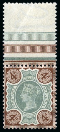 Stamp of Great Britain » 1855-1900 Surface Printed » 1887-1900 Jubilee Issue & 1891 £1 Green 1887 Jubilee 4d green & deep brown with watermark inverted, mint nh