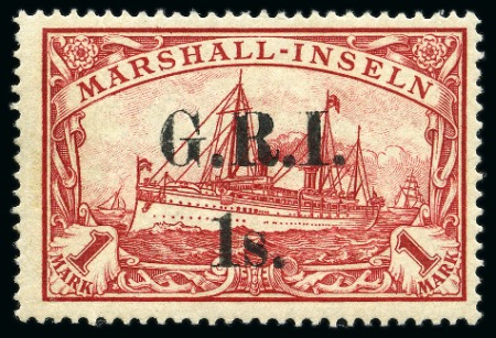 Stamp of New Guinea 1914 (Dec 16) Marshall Island 1s on 1m carmine, 3 1/2mm-4mm space from setting III, pos. 1, mint og