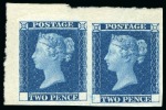 Stamp of Great Britain » Line Engraved Essays, Plate Proofs, Colour Trials and Reprints 1841 2d Blue trial without corner letters in top left hand corner marginal horizontal pair