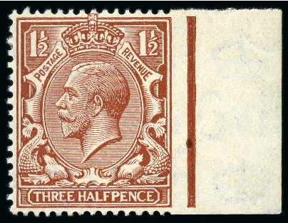 Stamp of Great Britain » King George V » 1924-36 Issues 1924-26 Wmk Block Cypher 1 1/2d Red-Brown right hand marginal showing variety imperf. between right side and margin, mint og