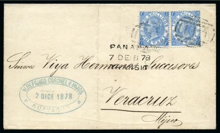 Stamp of Great Britain » British Post Offices Abroad » Ecuador 1878 (Dec 2) Wrapper from Guayaquil to Mexico bearing two 1867 2s pale blue tied by "C41" numerals