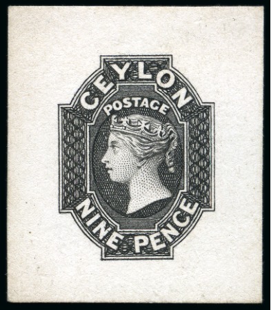 Stamp of Ceylon » 1857-59 White Paper 1857-59 9d Die proof in black on India paper affixed to card