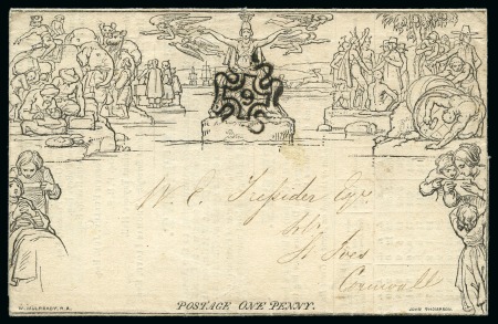 Stamp of Great Britain » 1840 Mulreadys & Caricatures 1841 (Feb 2) 1d Mulready lettersheet containing a printed advert for the Atlas Assurance Company cancelled by a London "9" in MC