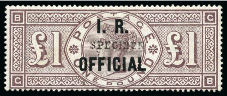Stamp of Great Britain » Officials INLAND REVENUE: 1890 £1 brown-lilac, wmk Orbs, mint og with "I.R. Official" and "SPECIMEN" type 9 overprint