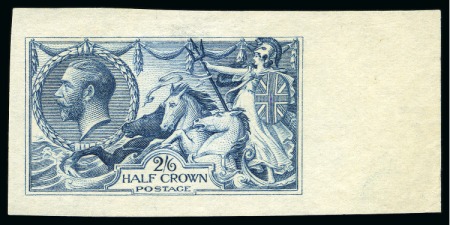 Stamp of Great Britain » King George V » 1913-19 Seahorse Issues 1913 Waterlow 2s6d Seahorse colour trial in grey-blue on thin ungummed "JAS WRIGLEY LD-219" watermarked paper
