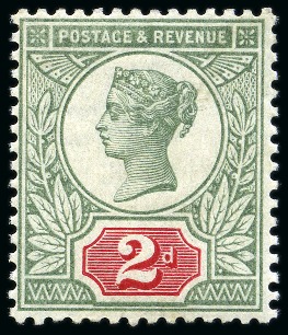 Stamp of Great Britain » 1855-1900 Surface Printed » 1887-1900 Jubilee Issue & 1891 £1 Green 1887-1900 Jubilee Issue 2d green & red with INVERTED WATERMARK, mint lh
