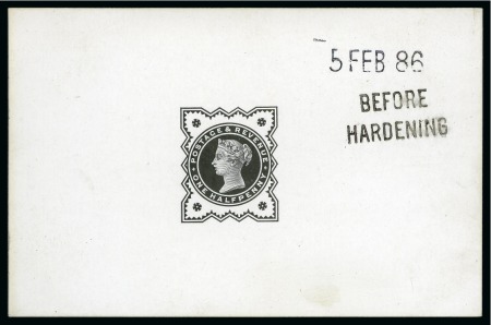 Stamp of Great Britain » 1855-1900 Surface Printed » 1887-1900 Jubilee Issue & 1891 £1 Green 1887 Jubilee 1/2d De La Rue die proof in black on white glazed card