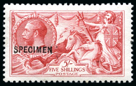 Stamp of Great Britain » King George V » 1913-19 Seahorse Issues 1918-19 Bradbury Wilkinson 5s rose red Seahorse with "SPECIMEN" type 26 overprint
