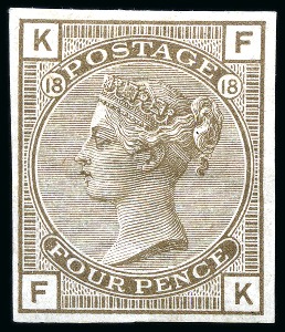 Stamp of Great Britain » 1855-1900 Surface Printed » 1880-83 Large Coloured Corner Letters, Wmk Imperial Crown 1880-83 4d Grey brown pl.18 imperforate imprimatur