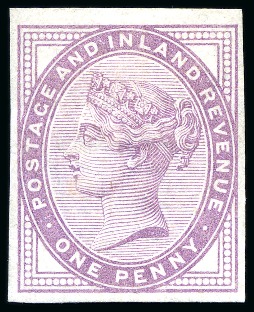 Stamp of Great Britain » 1855-1900 Surface Printed » 1880-81 Provisional Issue and 1881 1d Lilac 1881 1d Die II colour trial in mauve on imperforate white watermarked paper, mint part og