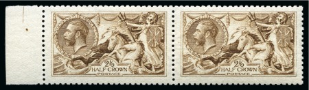 Stamp of Great Britain » King George V » 1913-19 Seahorse Issues 1915 De La Rue 2s6d yellow-brown Seahorse with watermark reversed in mint nh left marginal horizontal pair