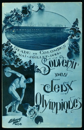 Stamp of Olympics » 1924 Paris » Postcards Bleuet 1924 Ppc showing Stade des Colombes & antic disc thrower franked on reverse