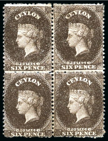 Stamp of Ceylon » 1862 No Watermark 1862 No Wmk 6d deep brown (dry print) mint og block of 4