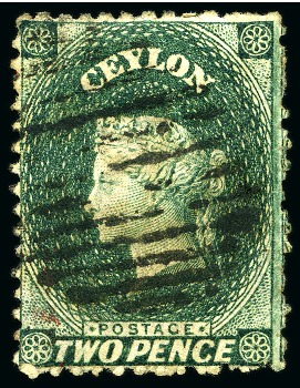 Stamp of Ceylon » 1863-66 Watermark Crown CC (23mm high) 1863-66 2d BOTTLE-GREEN, used with barred cancel