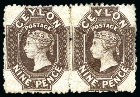 Stamp of Ceylon » 1863-66 Watermark Crown CC (23mm high) 1863-66 Wmk CC (taller) 9d sepia mint part og pair